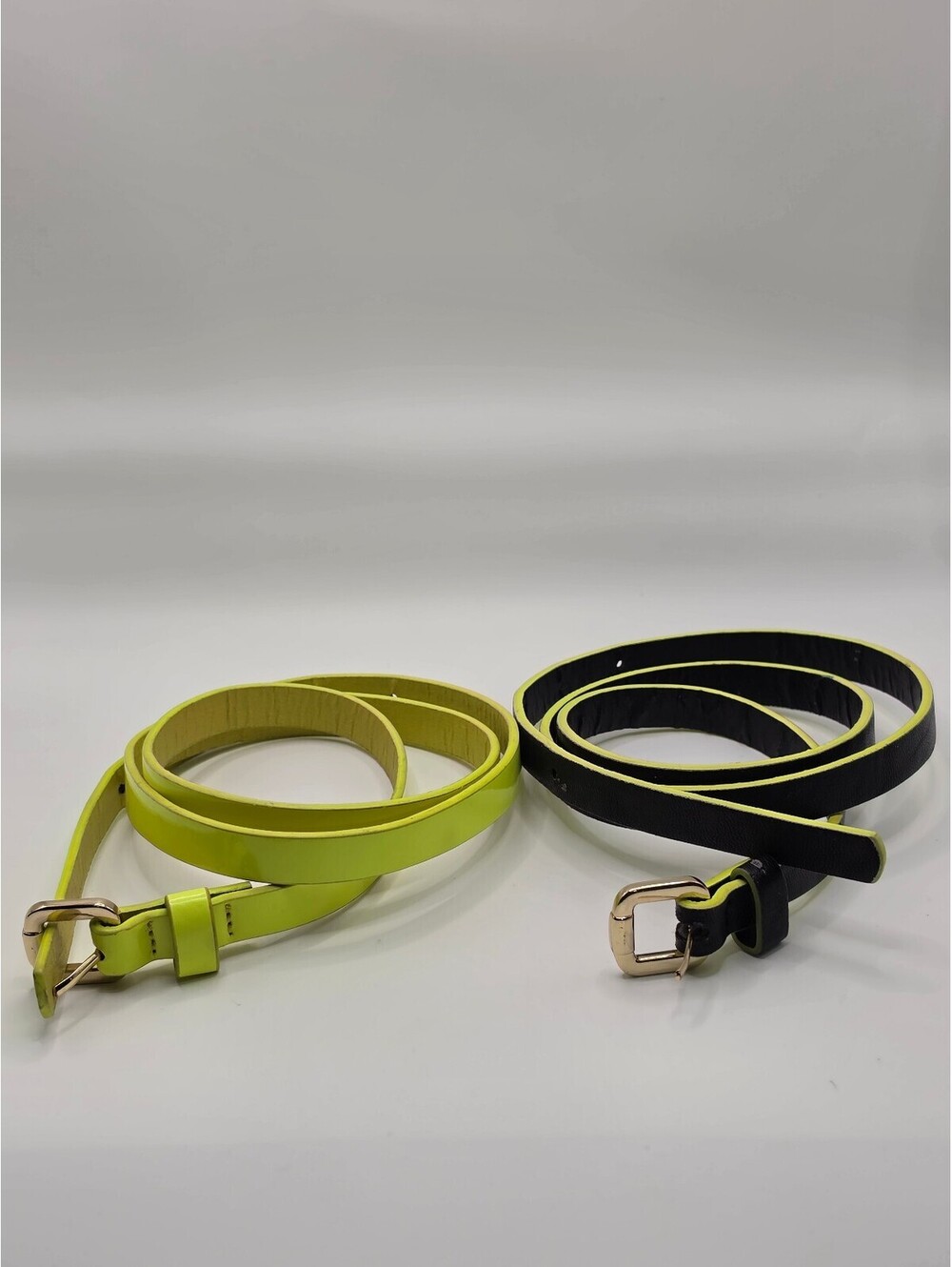 ALDO Women's Thin Belts Set of 2, Neon Yellow and Black, Size G/L, Faux Leather